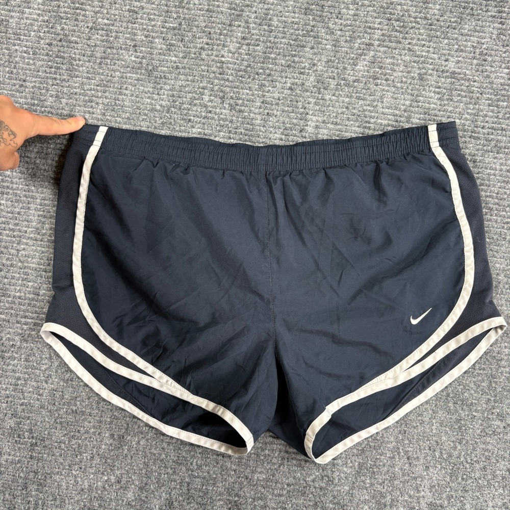 Nike Tempo Running Shorts Womens Large Navy Blue White Mesh Trim Athletic 3740